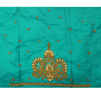 Light Rama Green Silk Blouse Piece With Aari Work