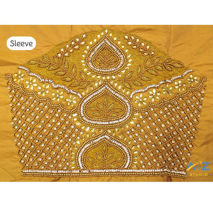 Copper Gold Silk Blouse Piece With Aari Work