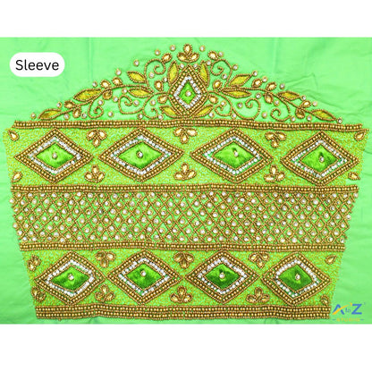 Neon Green Silk Blouse Piece With Aari Work