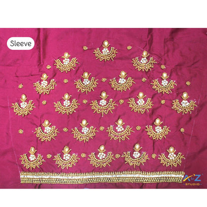 Light Wine Silk Blouse Piece With Aari Work