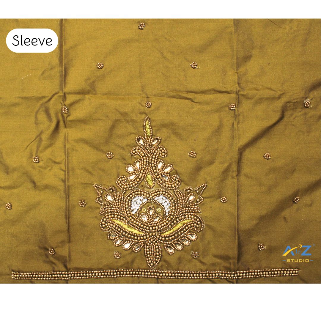 Mehendi Silk Blouse Piece With Aari Work