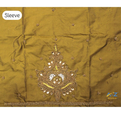Mehendi Silk Blouse Piece With Aari Work