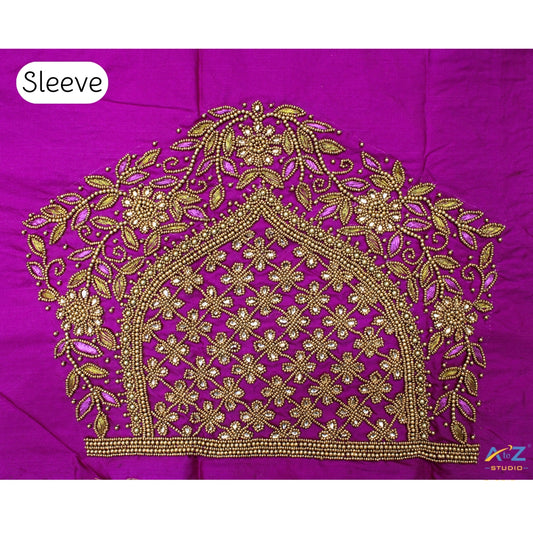Pink Purple Silk Blouse Piece With Aari Work