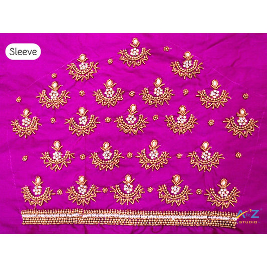 Luxury Purple Silk Blouse Piece With Aari Work