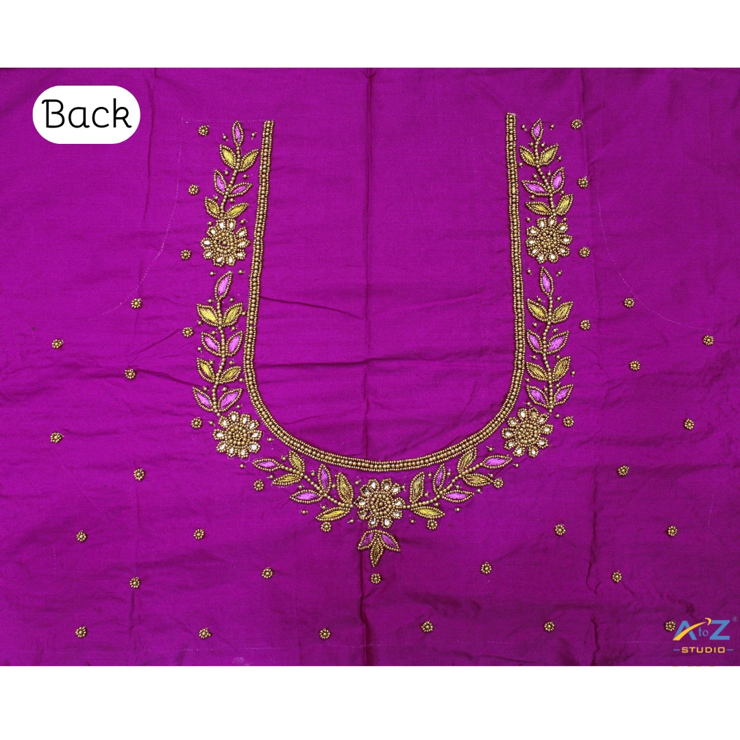 Pink Purple Silk Blouse Piece With Aari Work