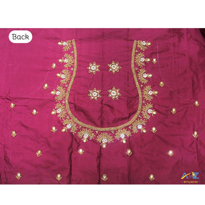 Light Wine Silk Blouse Piece With Aari Work