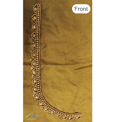 Mehendi Silk Blouse Piece With Aari Work