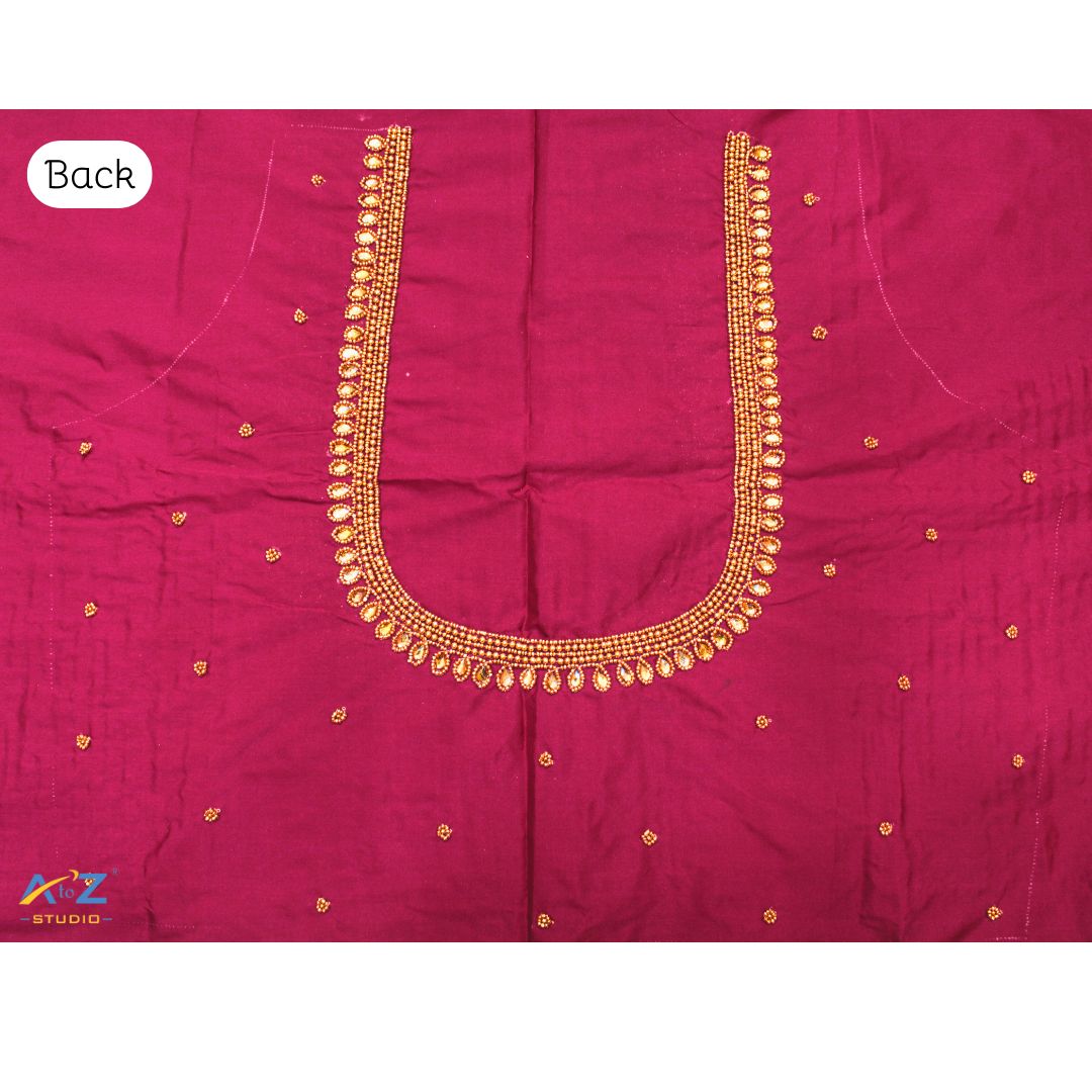 Magenta Silk Blouse Piece With Aari Work