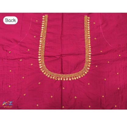 Magenta Silk Blouse Piece With Aari Work