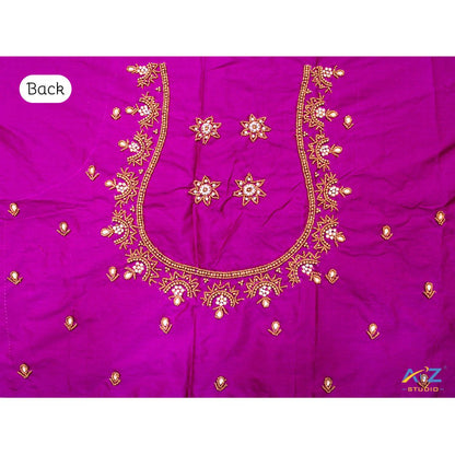 Luxury Purple Silk Blouse Piece With Aari Work