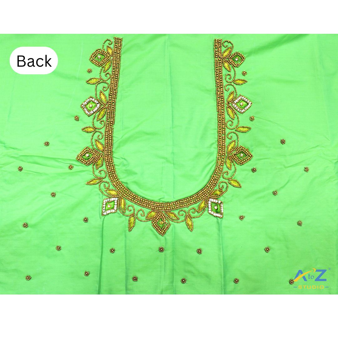 Neon Green Silk Blouse Piece With Aari Work
