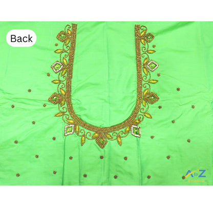 Neon Green Silk Blouse Piece With Aari Work