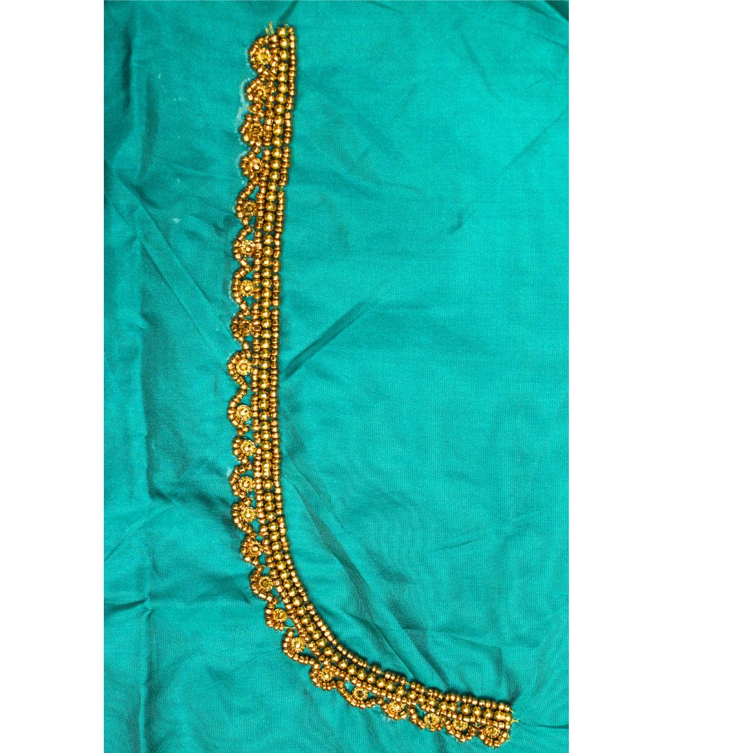 Light Rama Green Silk Blouse Piece With Aari Work