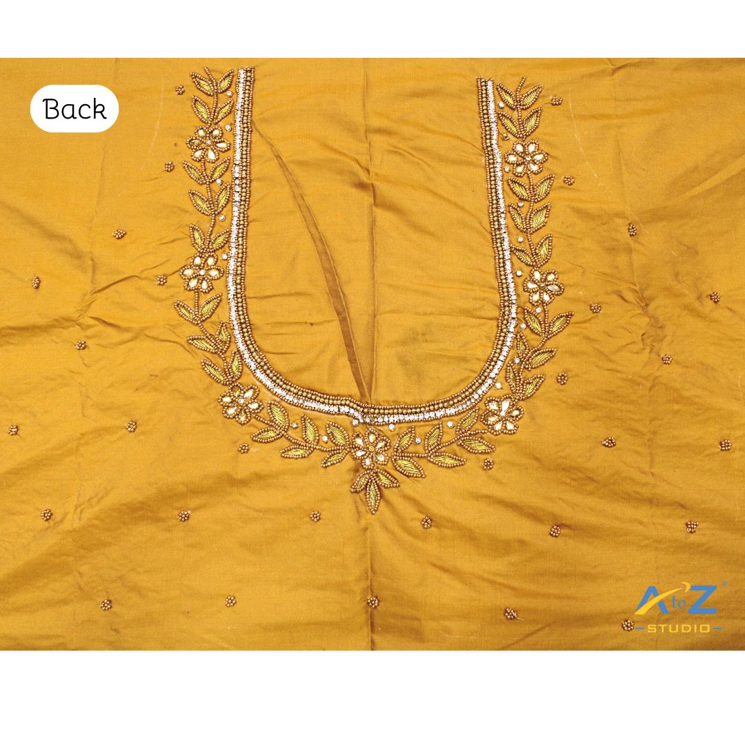 Copper Gold Silk Blouse Piece With Aari Work