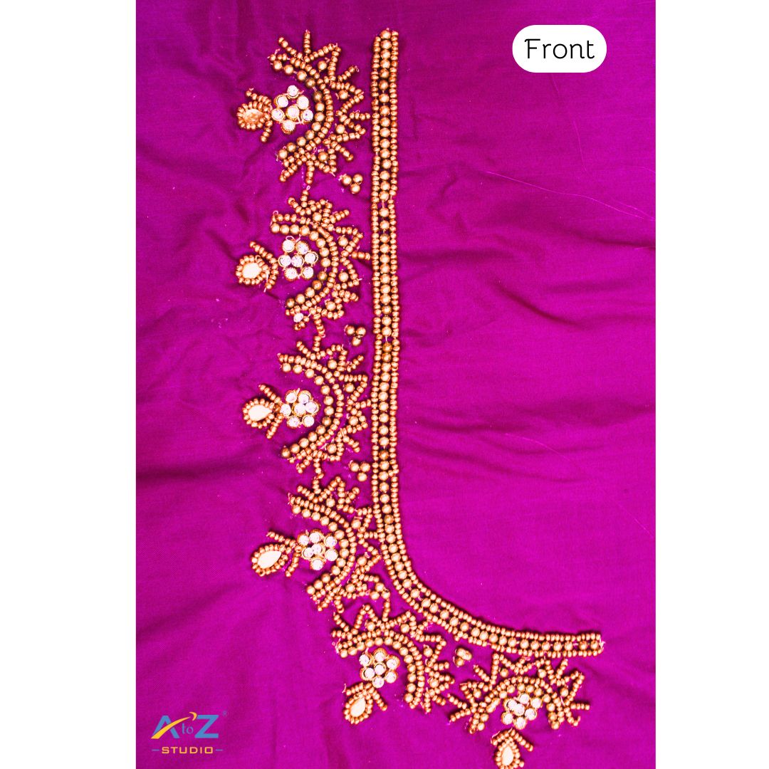 Luxury Purple Silk Blouse Piece With Aari Work