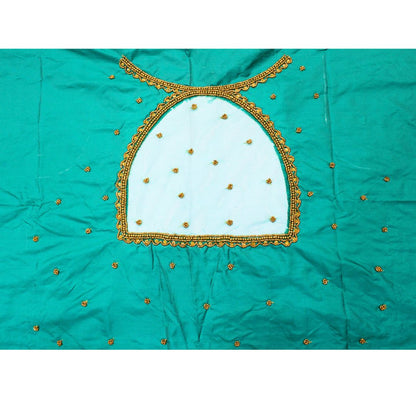 Light Rama Green Silk Blouse Piece With Aari Work