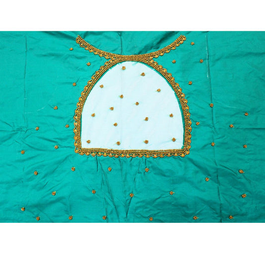 Light Rama Green Silk Blouse Piece With Aari Work
