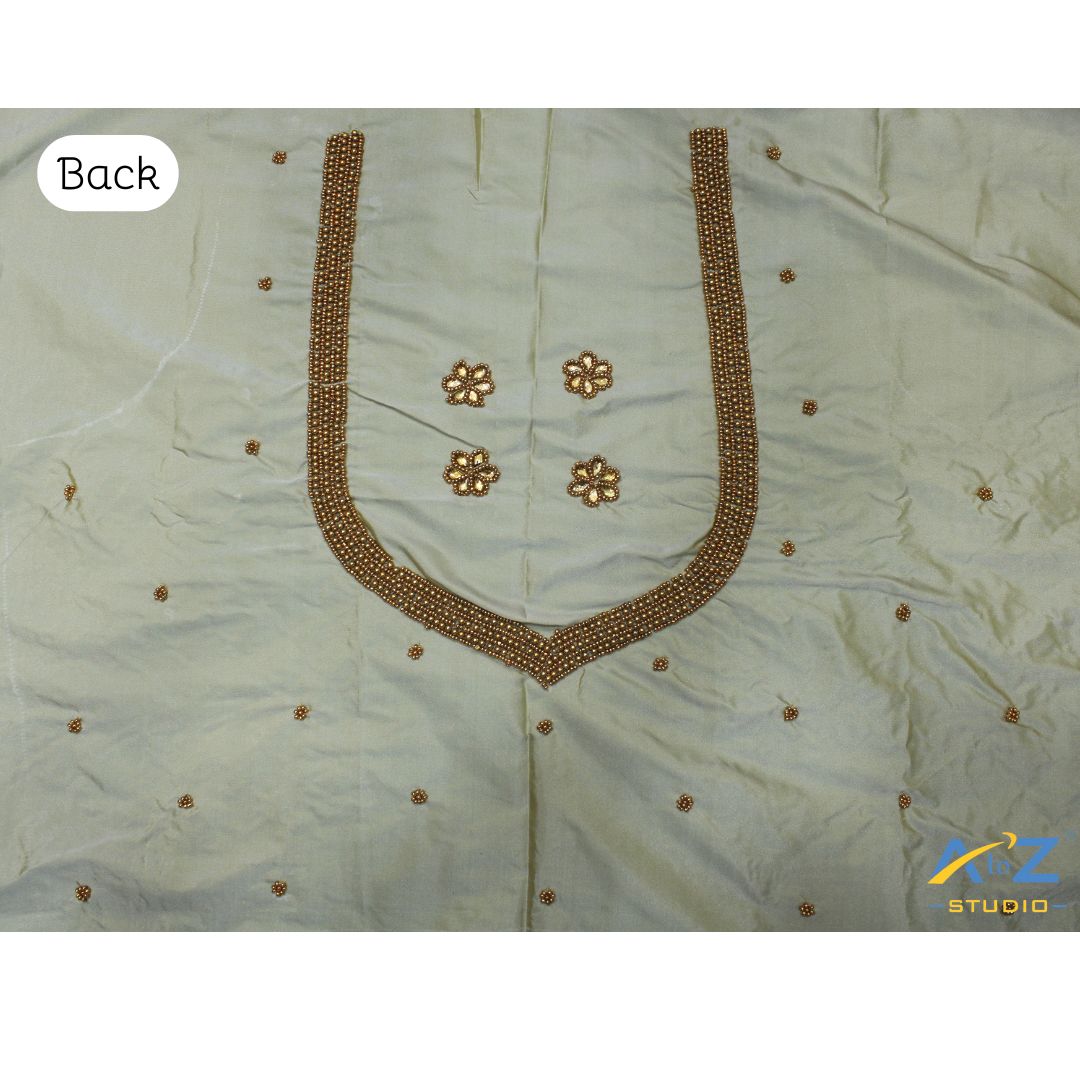Dark Cream Silk Blouse Piece With Aari Work