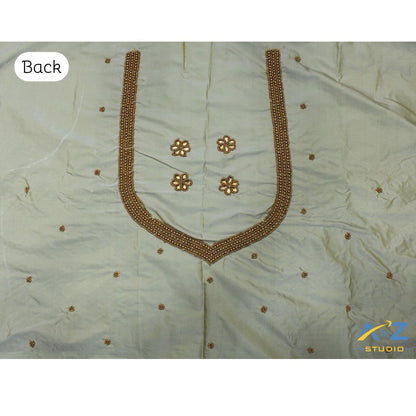 Dark Cream Silk Blouse Piece With Aari Work
