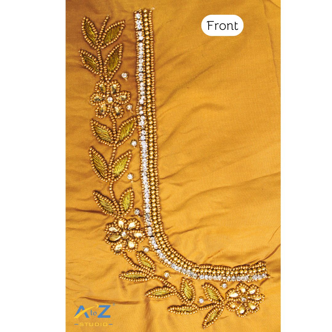 Copper Gold Silk Blouse Piece With Aari Work