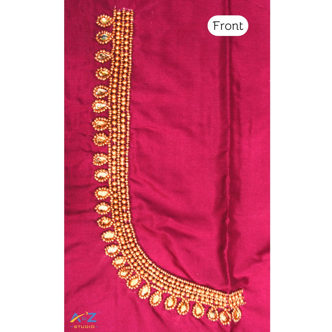 Magenta Silk Blouse Piece With Aari Work