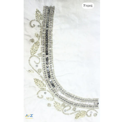 White Silk Blouse Piece With Aari Work (Silver Work)