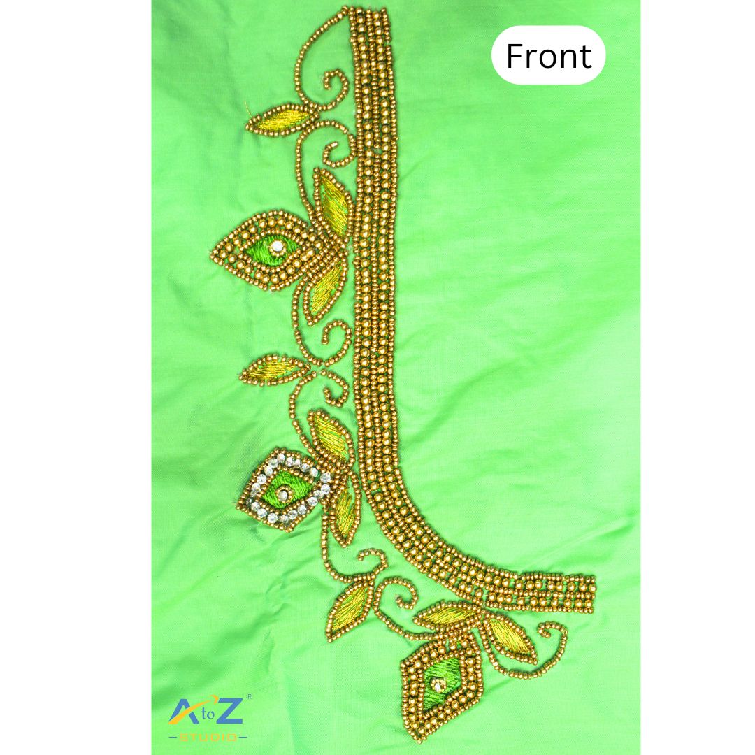 Neon Green Silk Blouse Piece With Aari Work