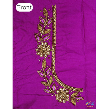 Pink Purple Silk Blouse Piece With Aari Work