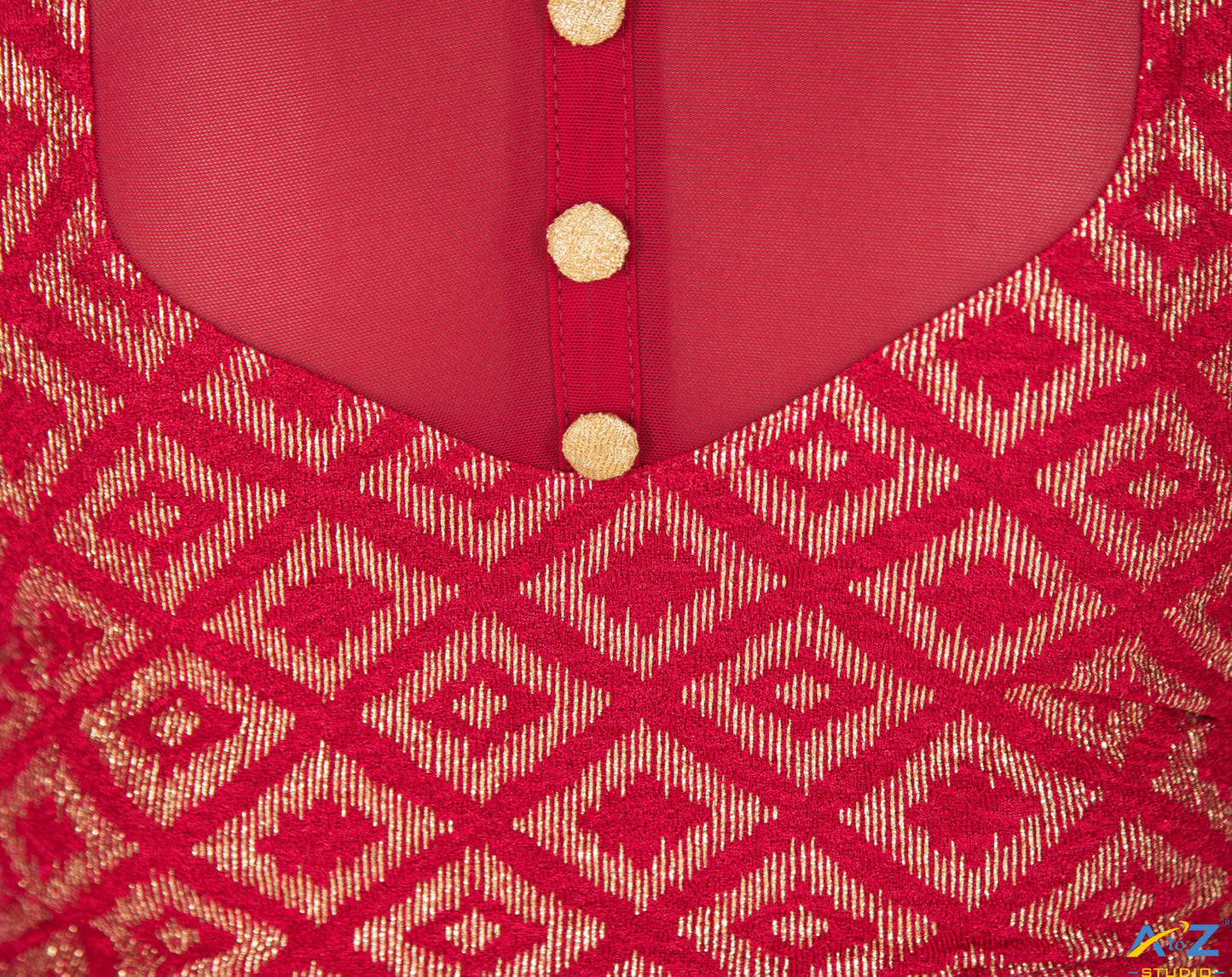 Redish Maroon Zarjet Blouse with Golden Diamond Print
