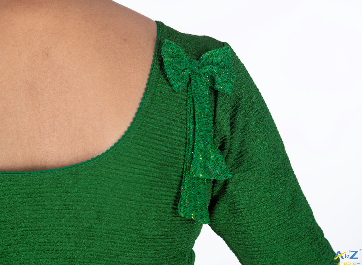 Dark Green Crush Blouse with Tissue Lines