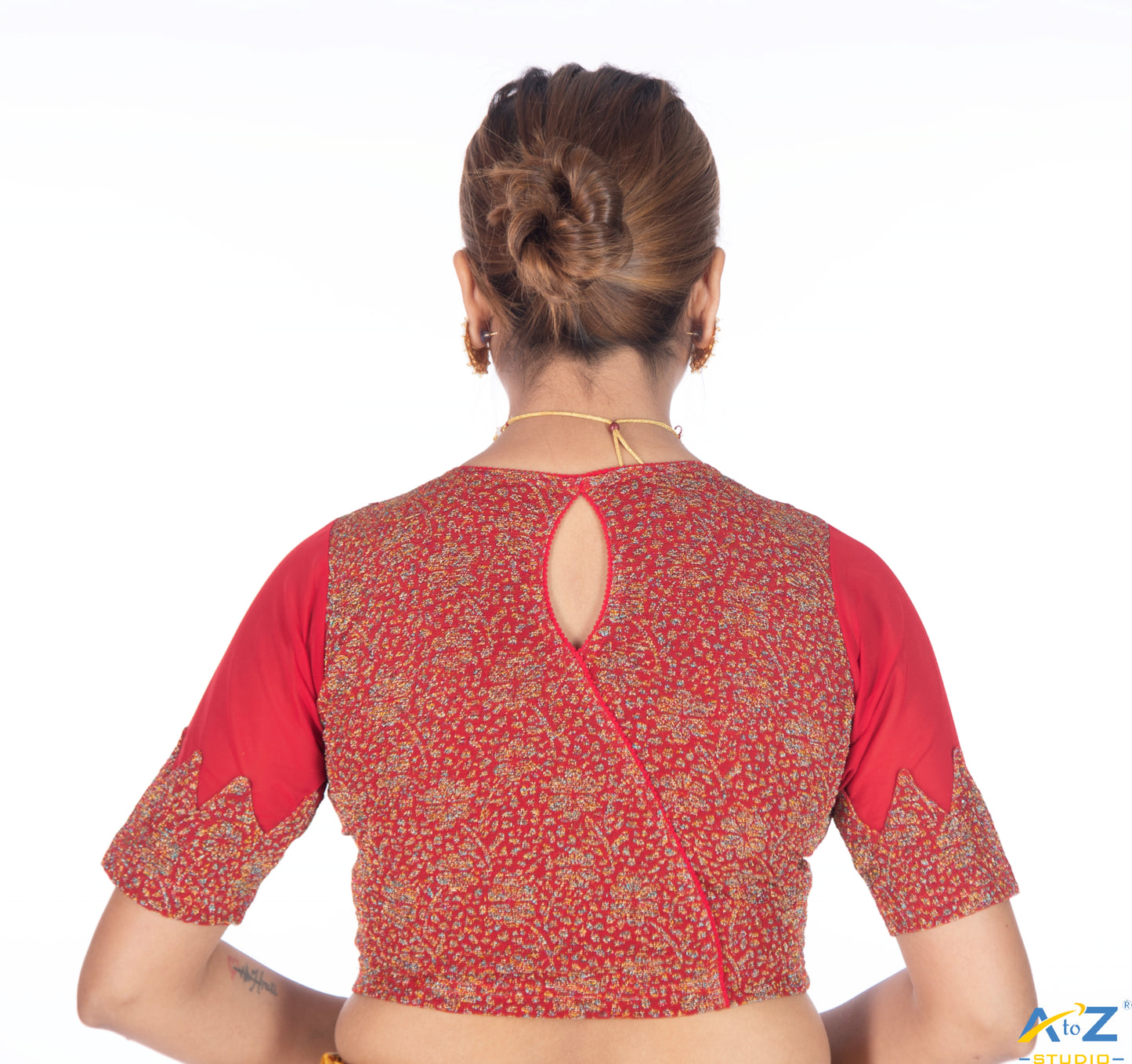 Red Tissue Lycra Blouse with Multi-Color Jeri Design