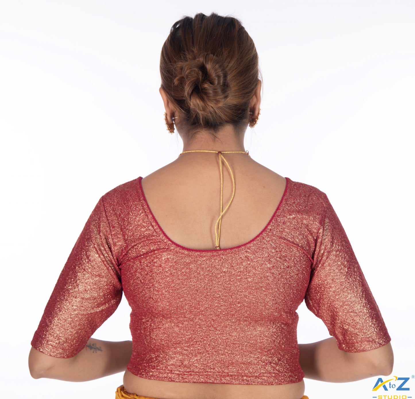Maroon Tissue Lycra Blouse with Golden Crumble