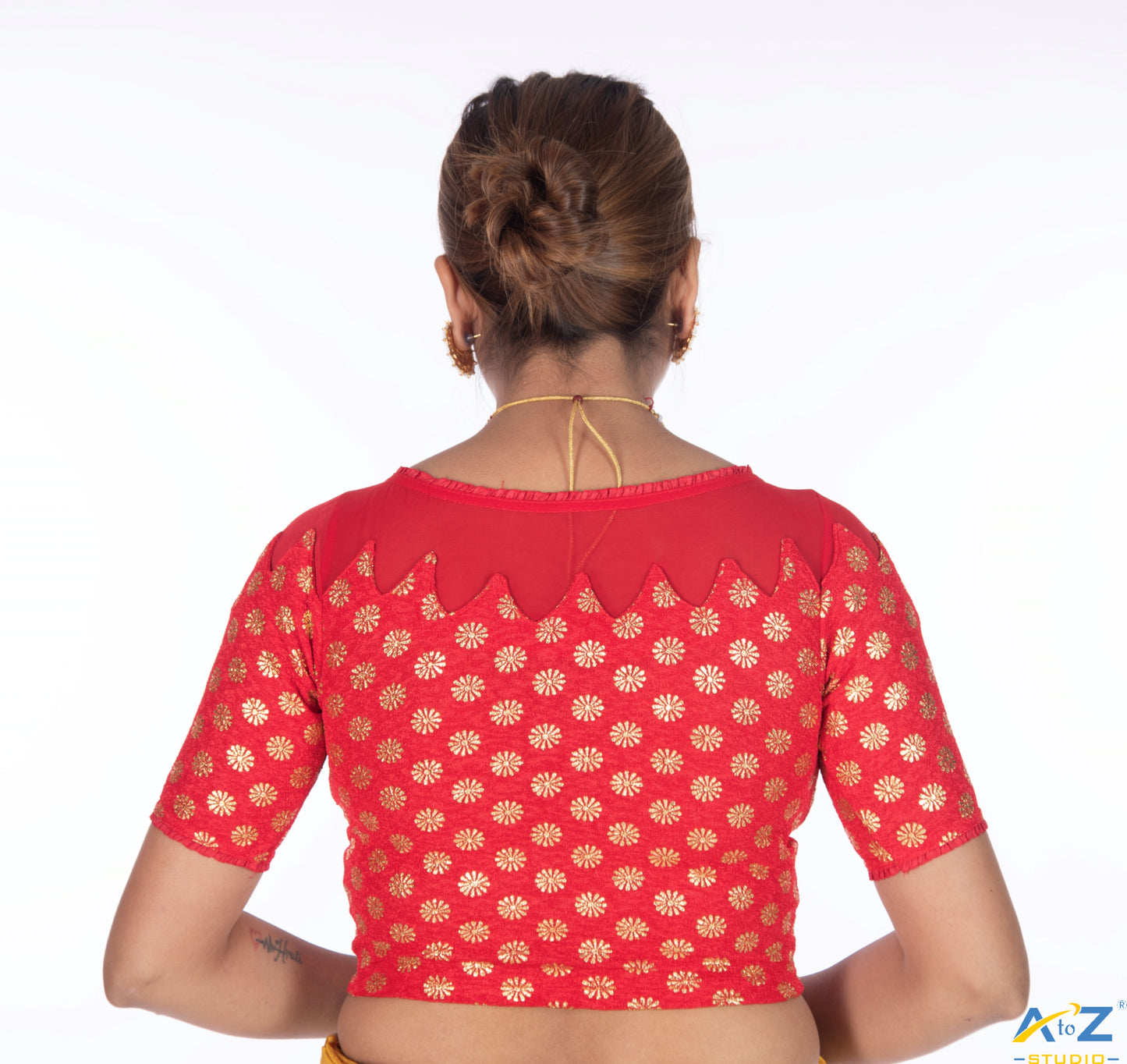Red Crush Blouse with Golden Flower & Net