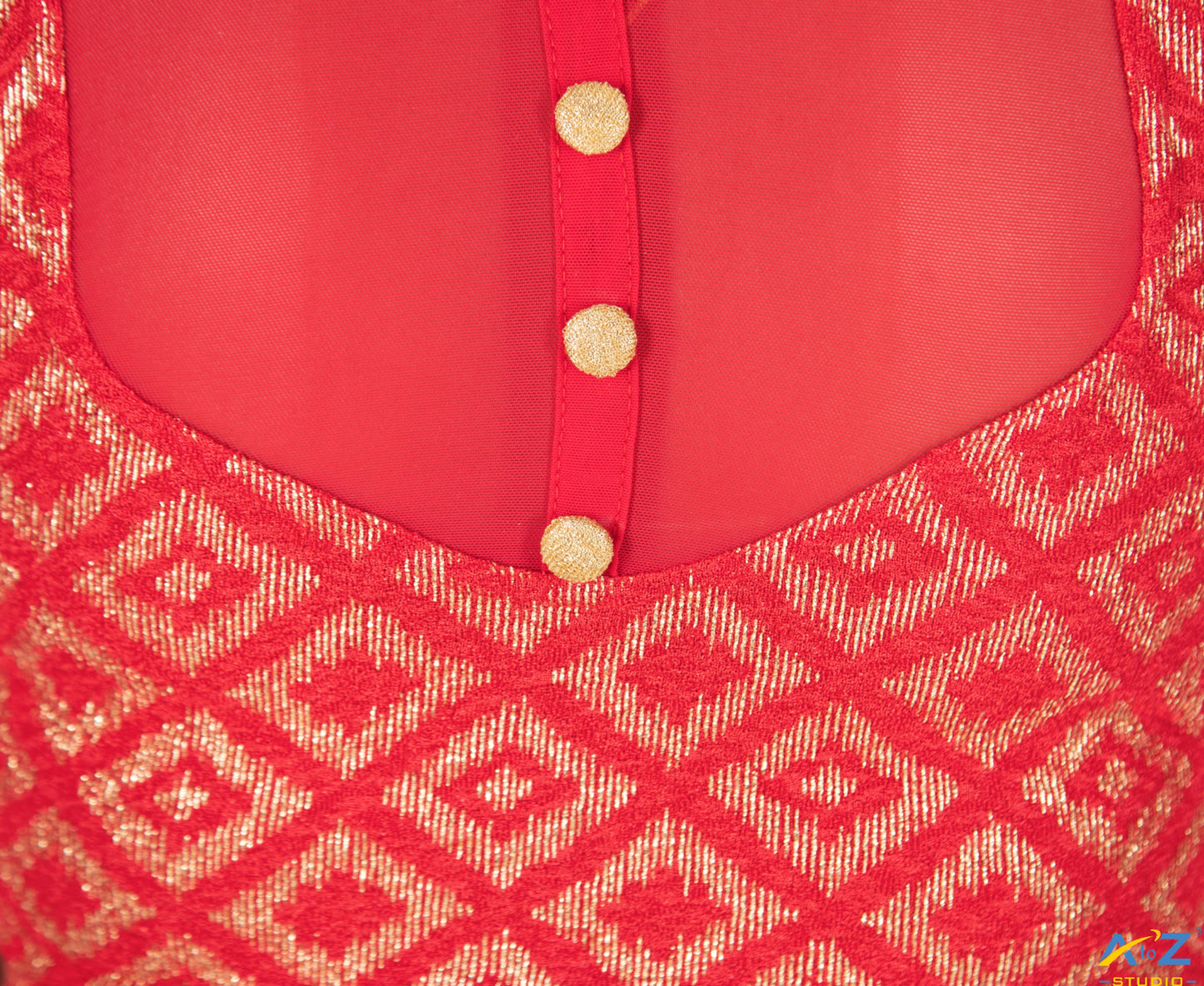 Red Zarjet Blouse with Golden Diamond Print