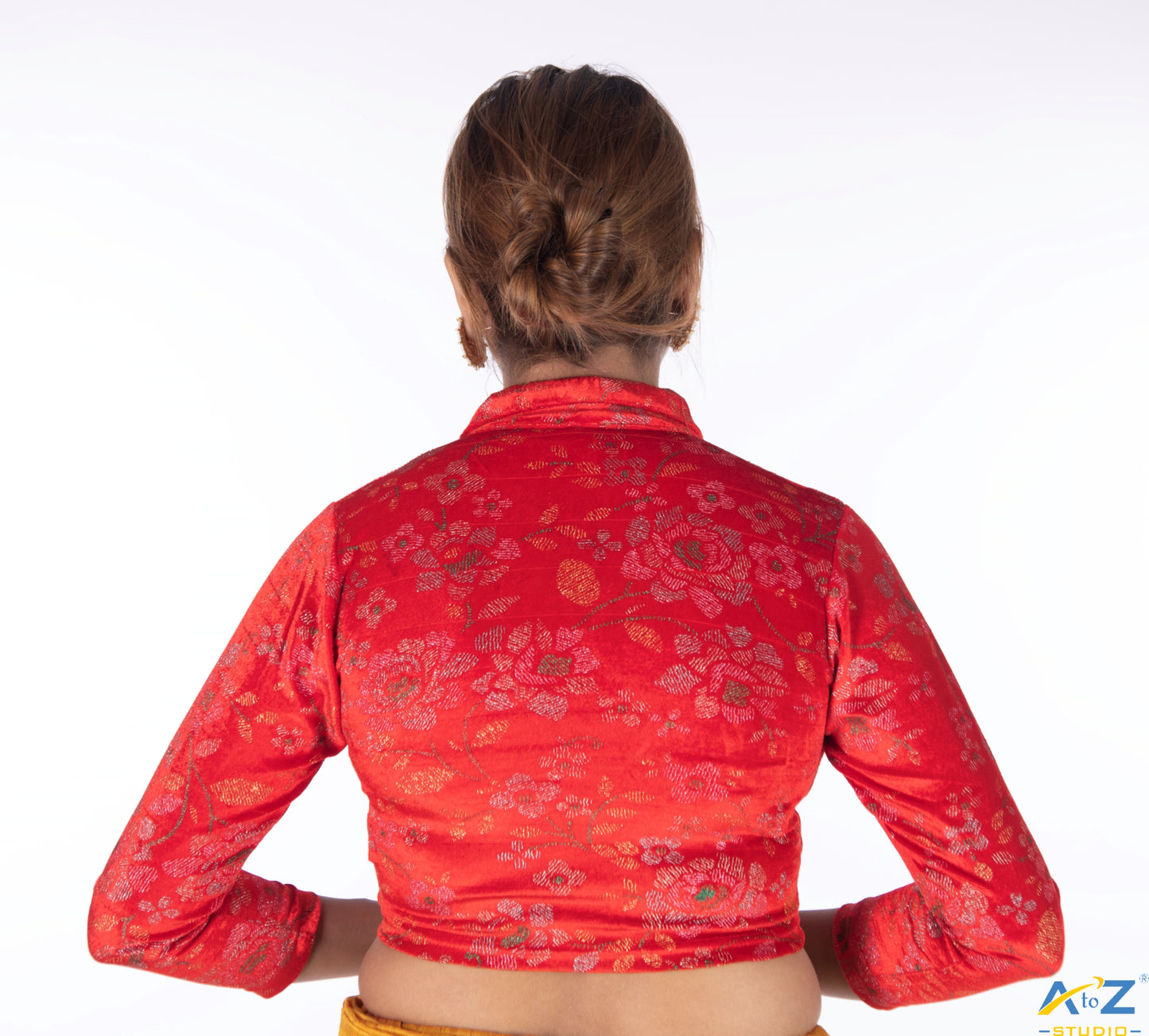Red Velvet Blouse with Floral Prints