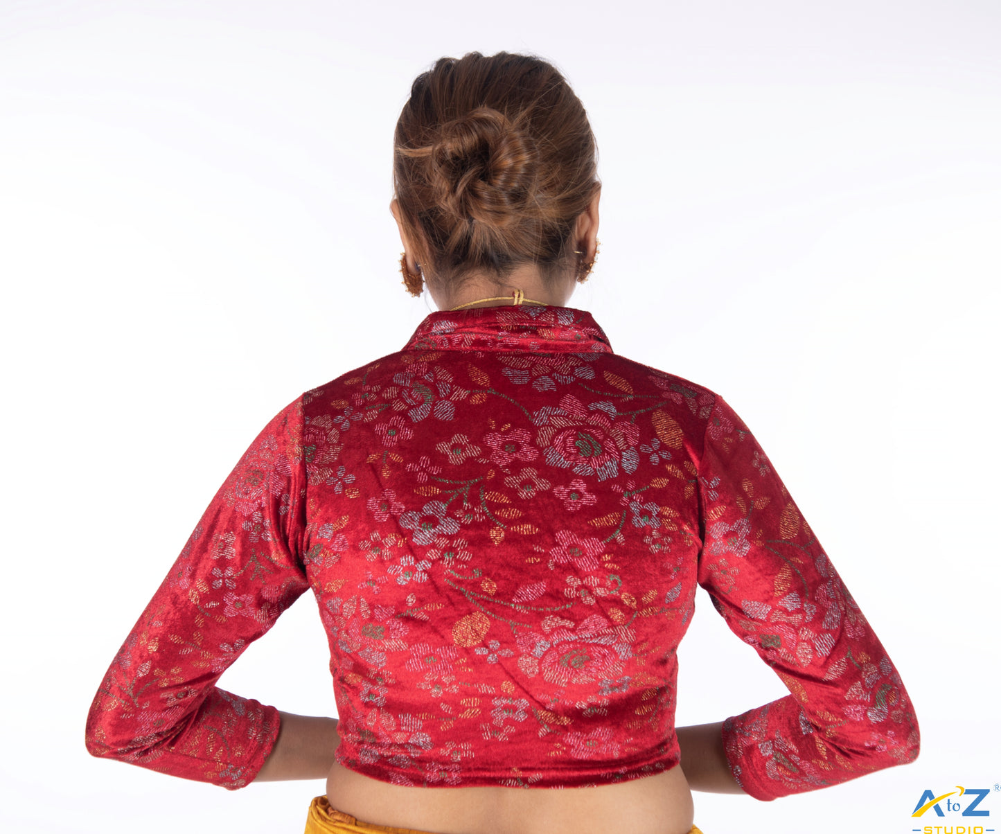 Maroon Velvet Blouse with Floral Prints