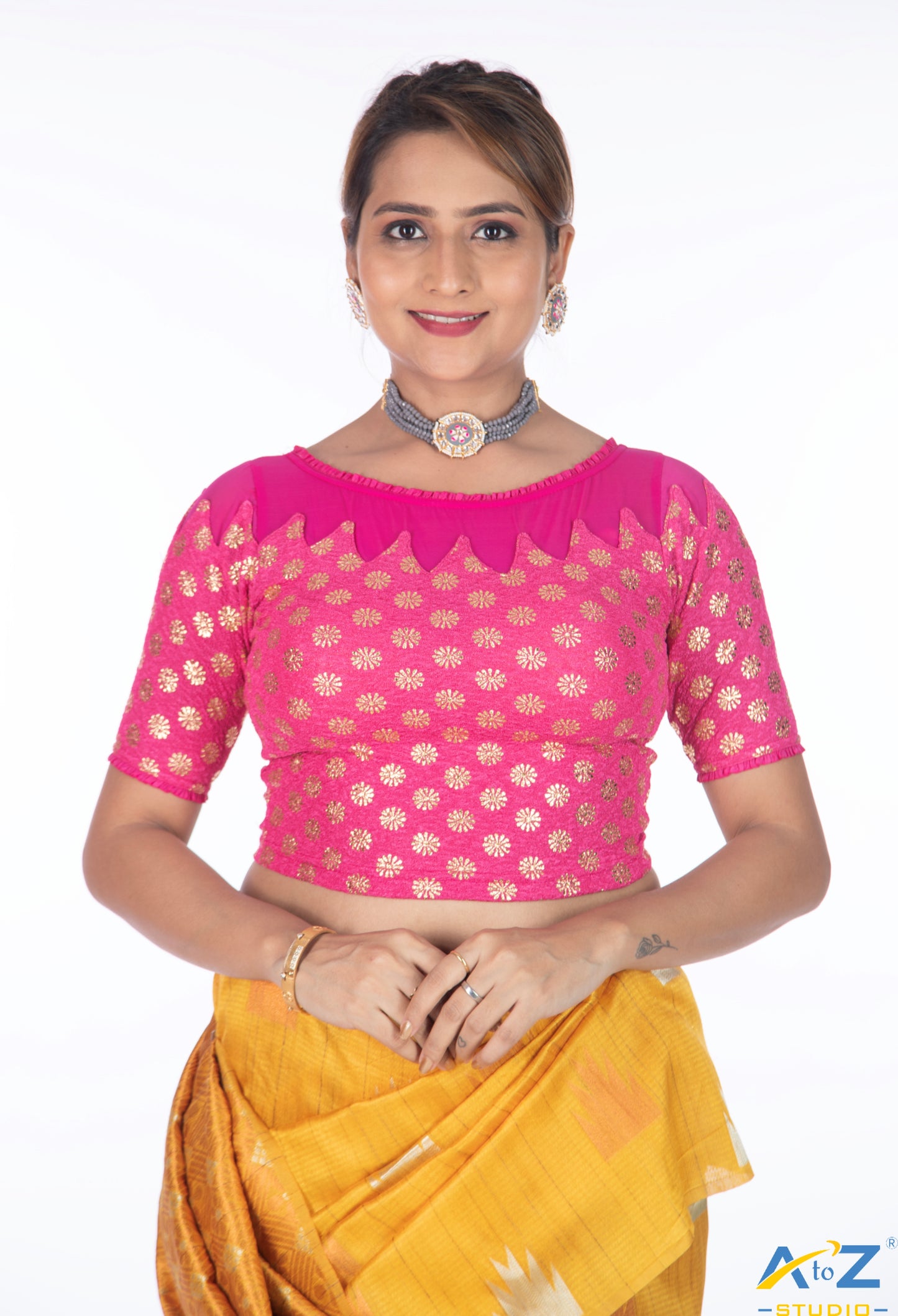 Rani Crush Blouse with Golden Flower & Net