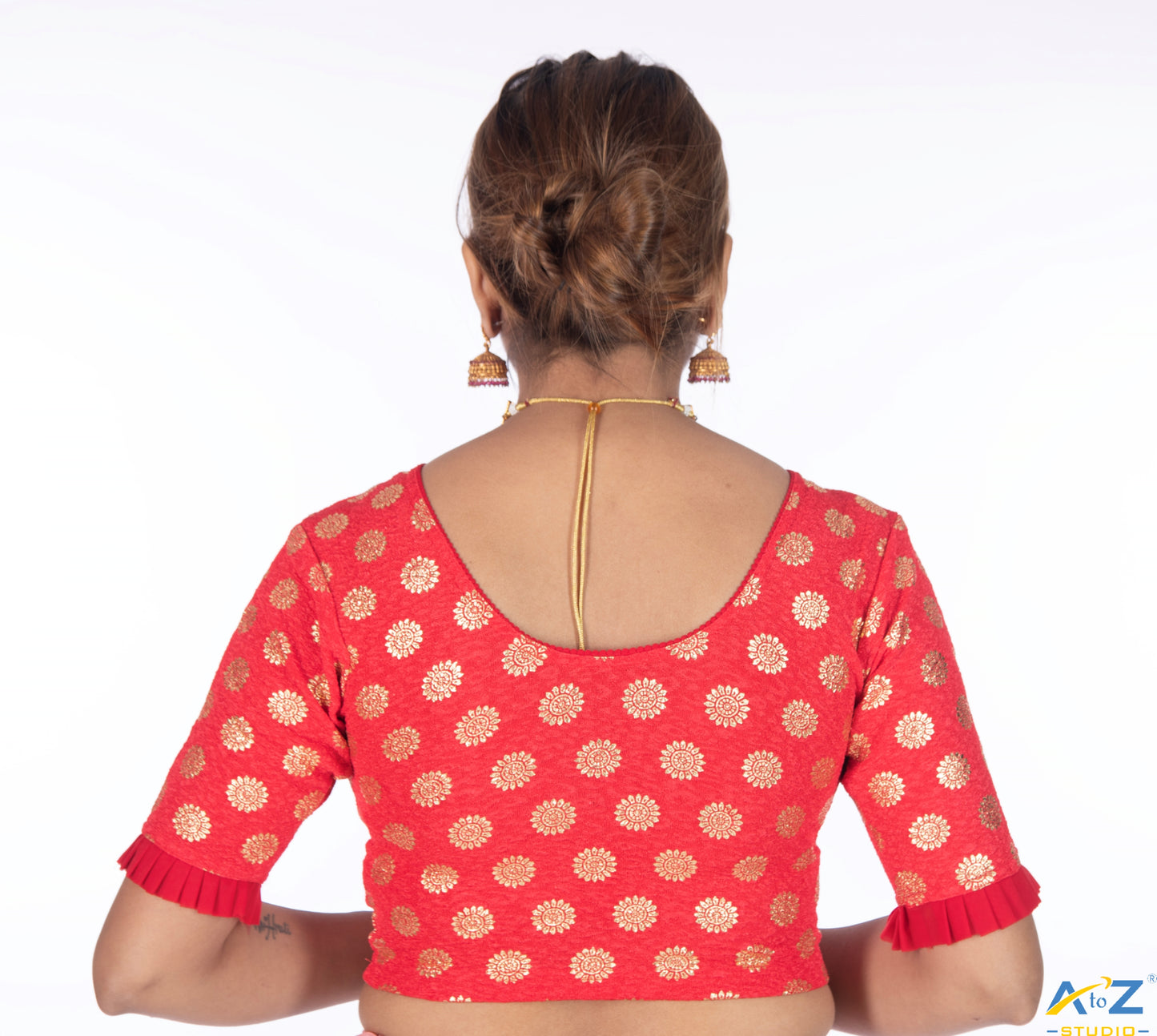 Red Crush Blouse with Golden Sunflower