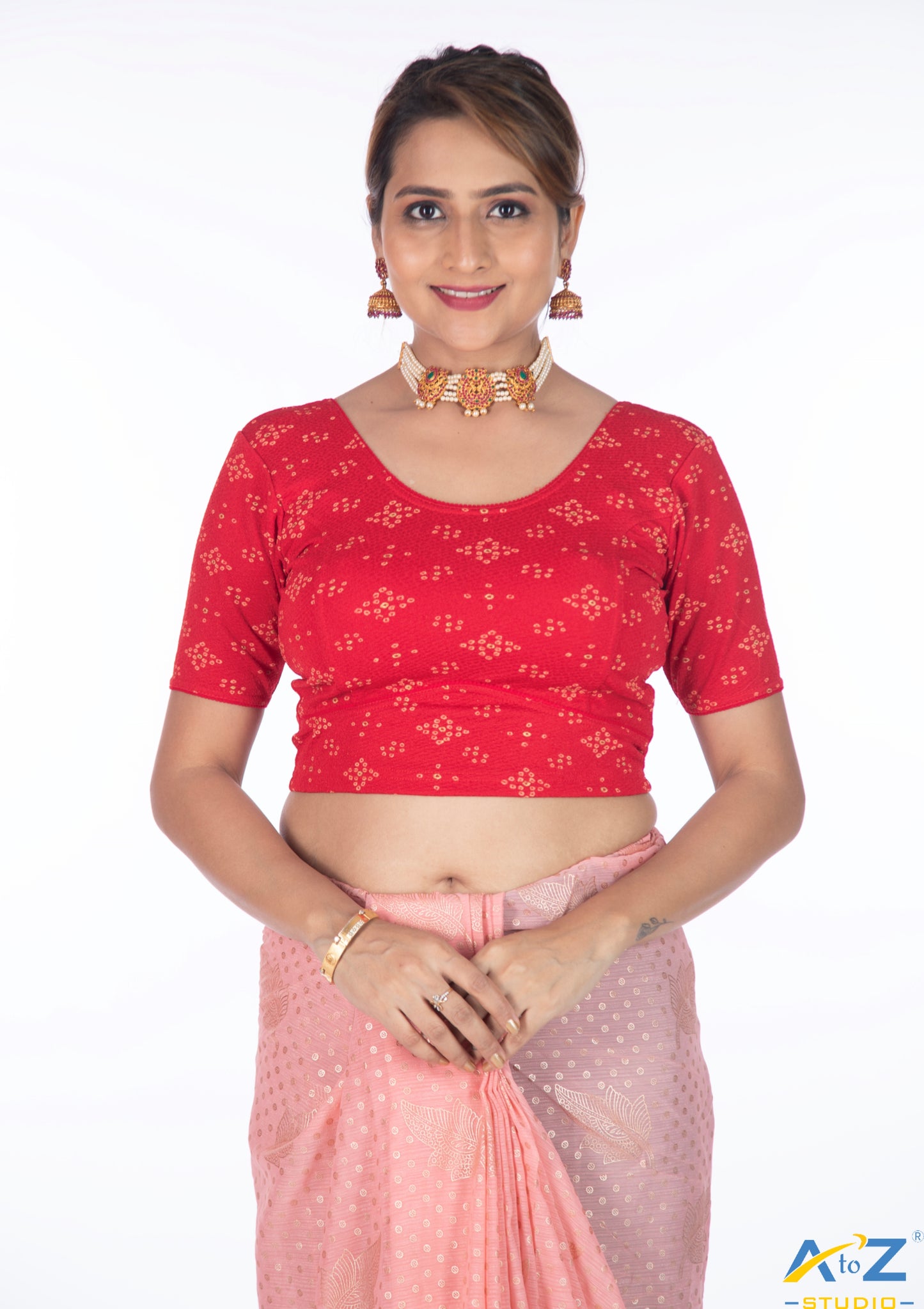 Red Crush Blouse with Bandhani Print
