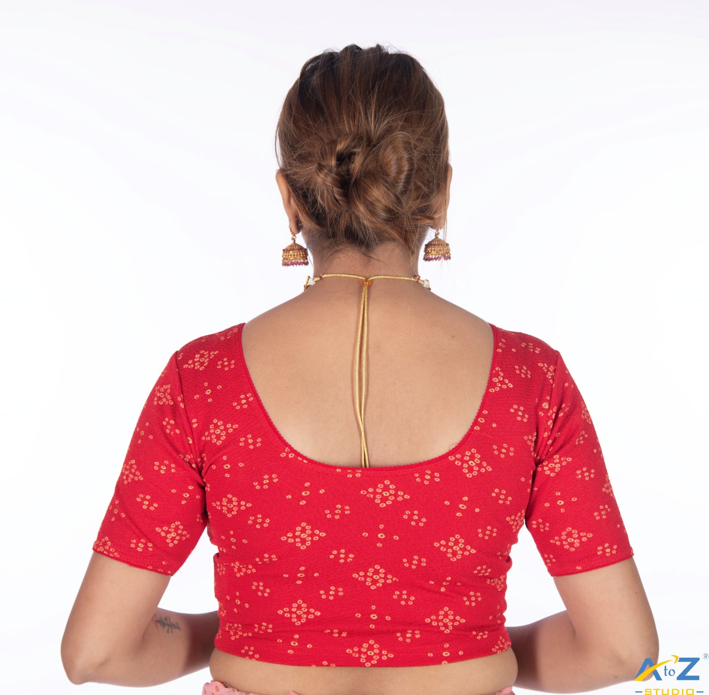 Red Crush Blouse with Bandhani Print