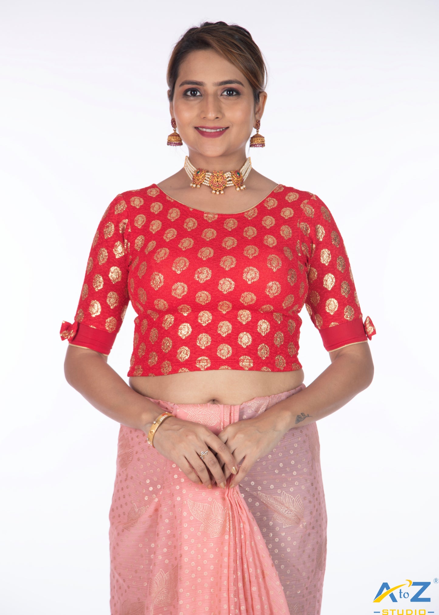 Red Crush Blouse with Golden Mango Print