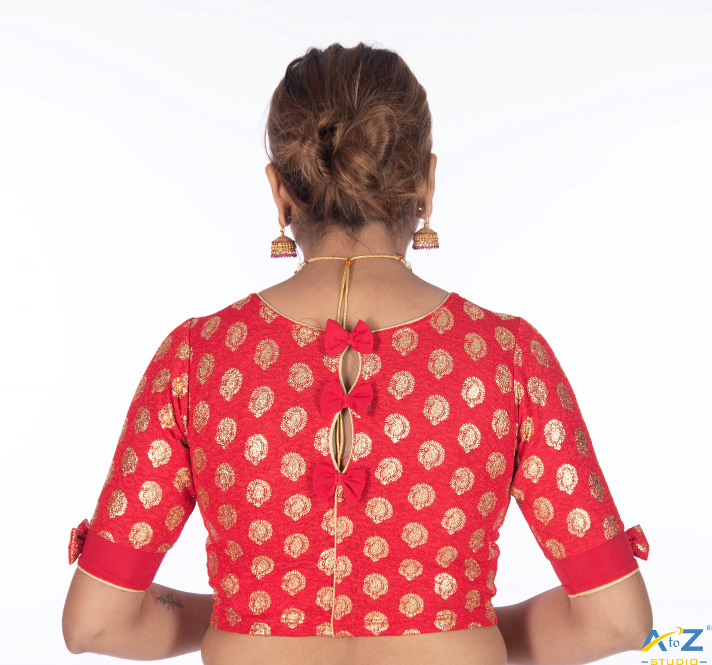 Red Crush Blouse with Golden Mango Print