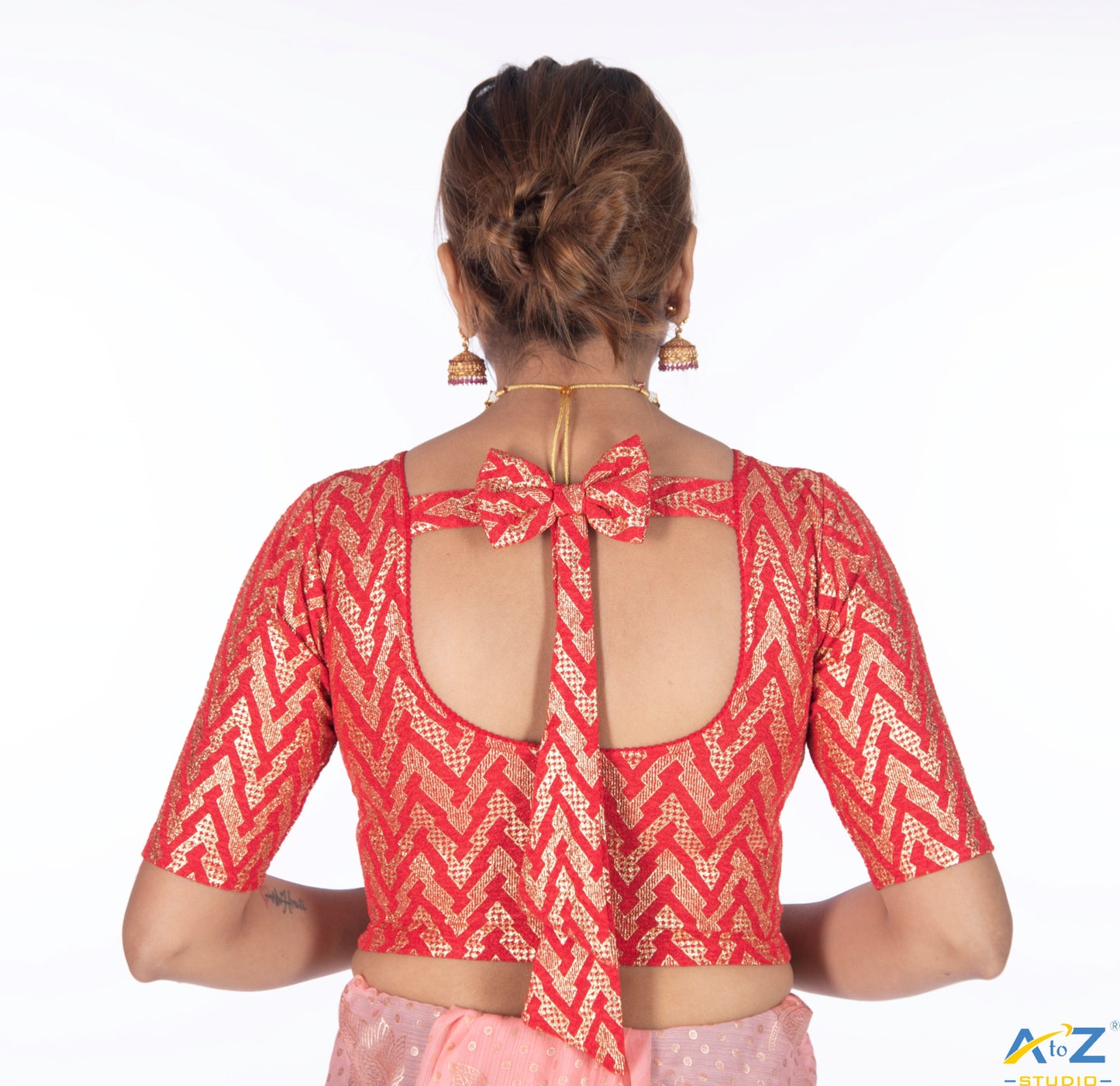 Red Crush Blouse with Zig Zag Golden Print