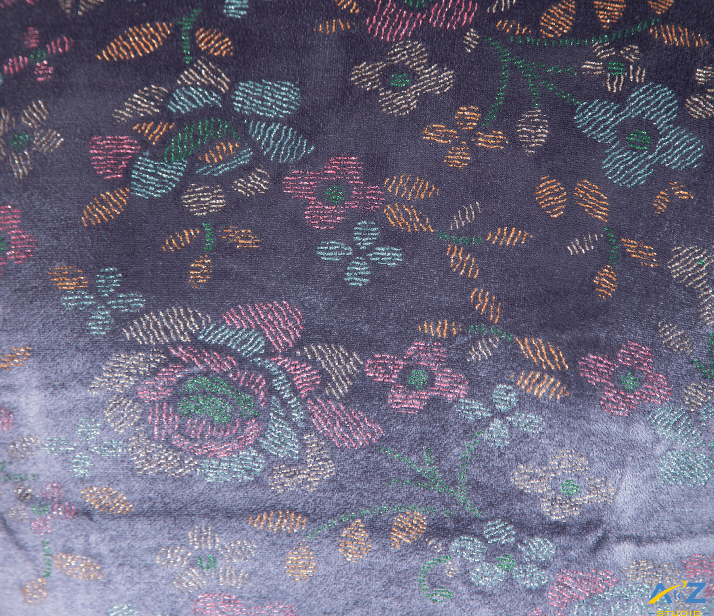 Grey  Velvet Blouse with Floral Prints