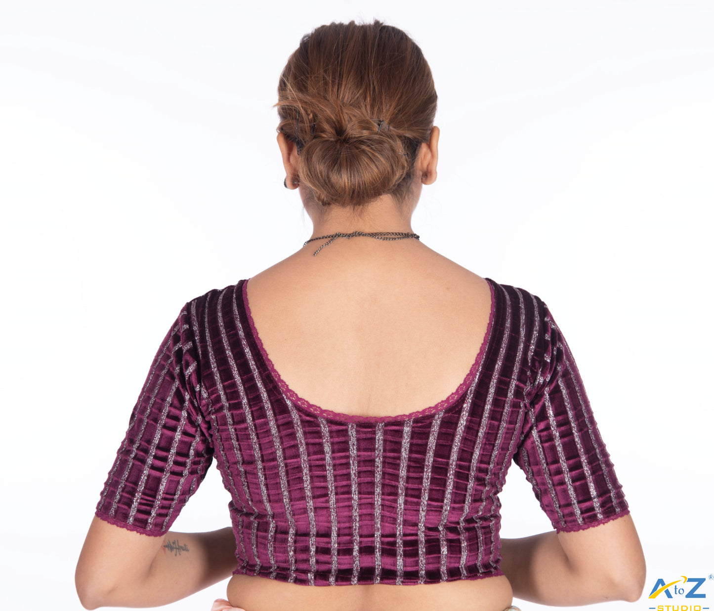Maroon Velvet Blouse with Silver Shimmer