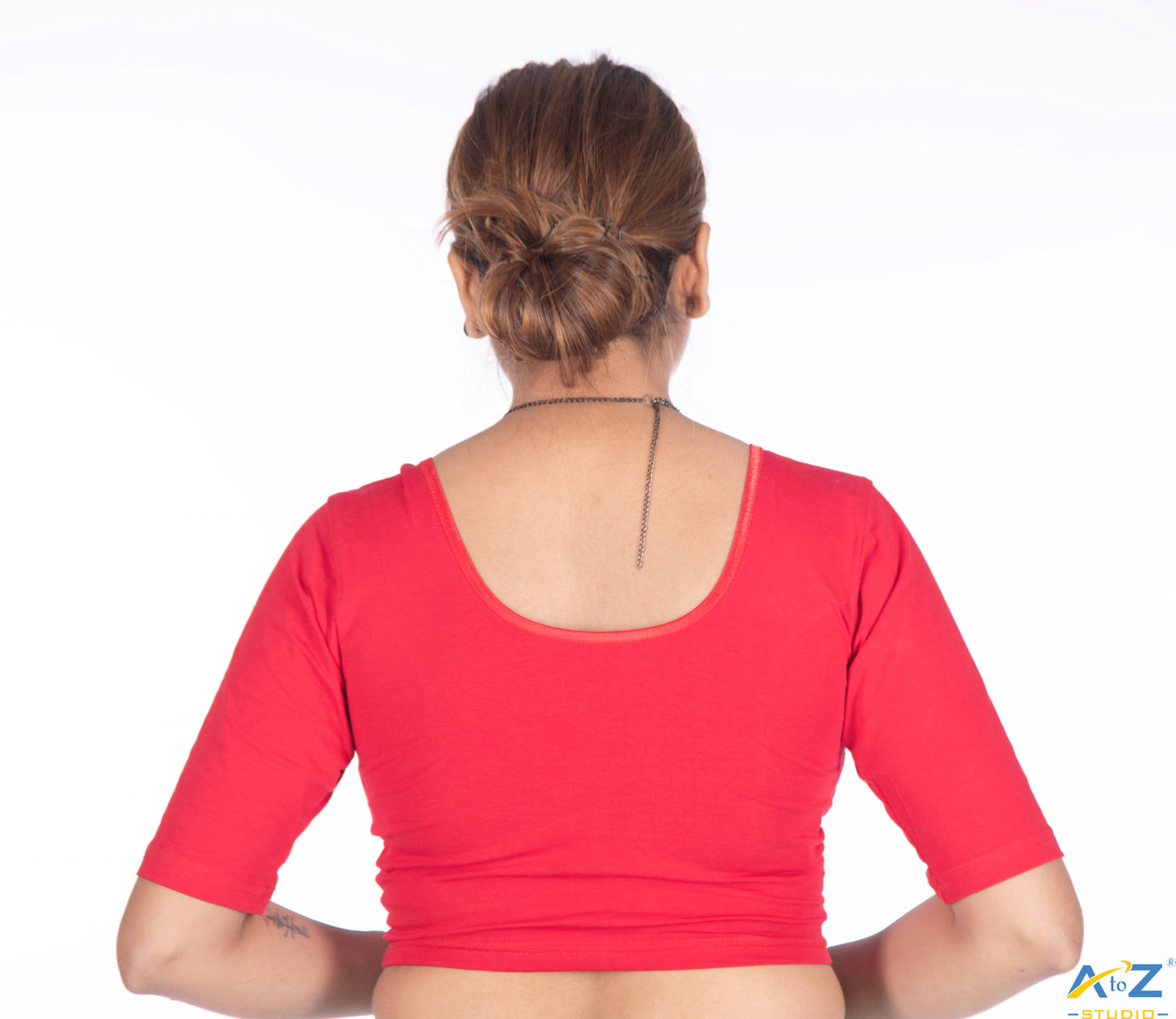 Red Cotton Lycra Blouse - Plain
