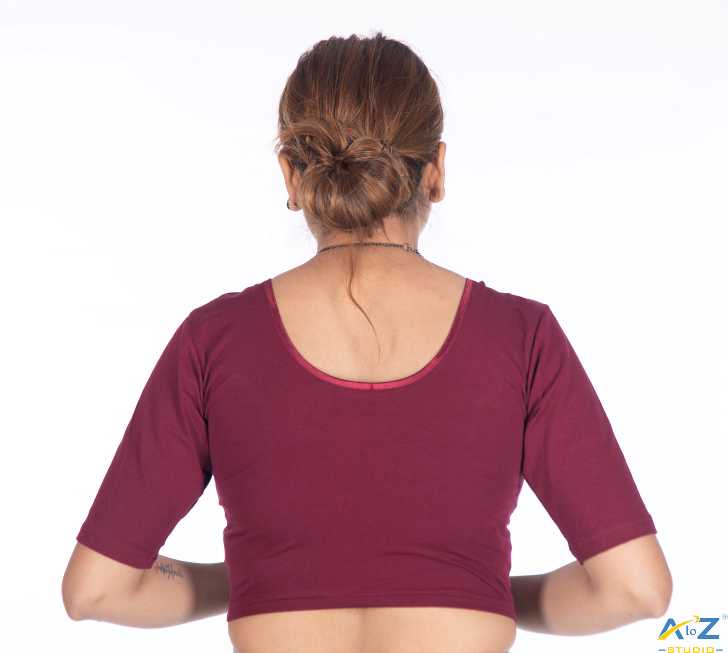 Maroon Cotton Lycra Blouse - Plain