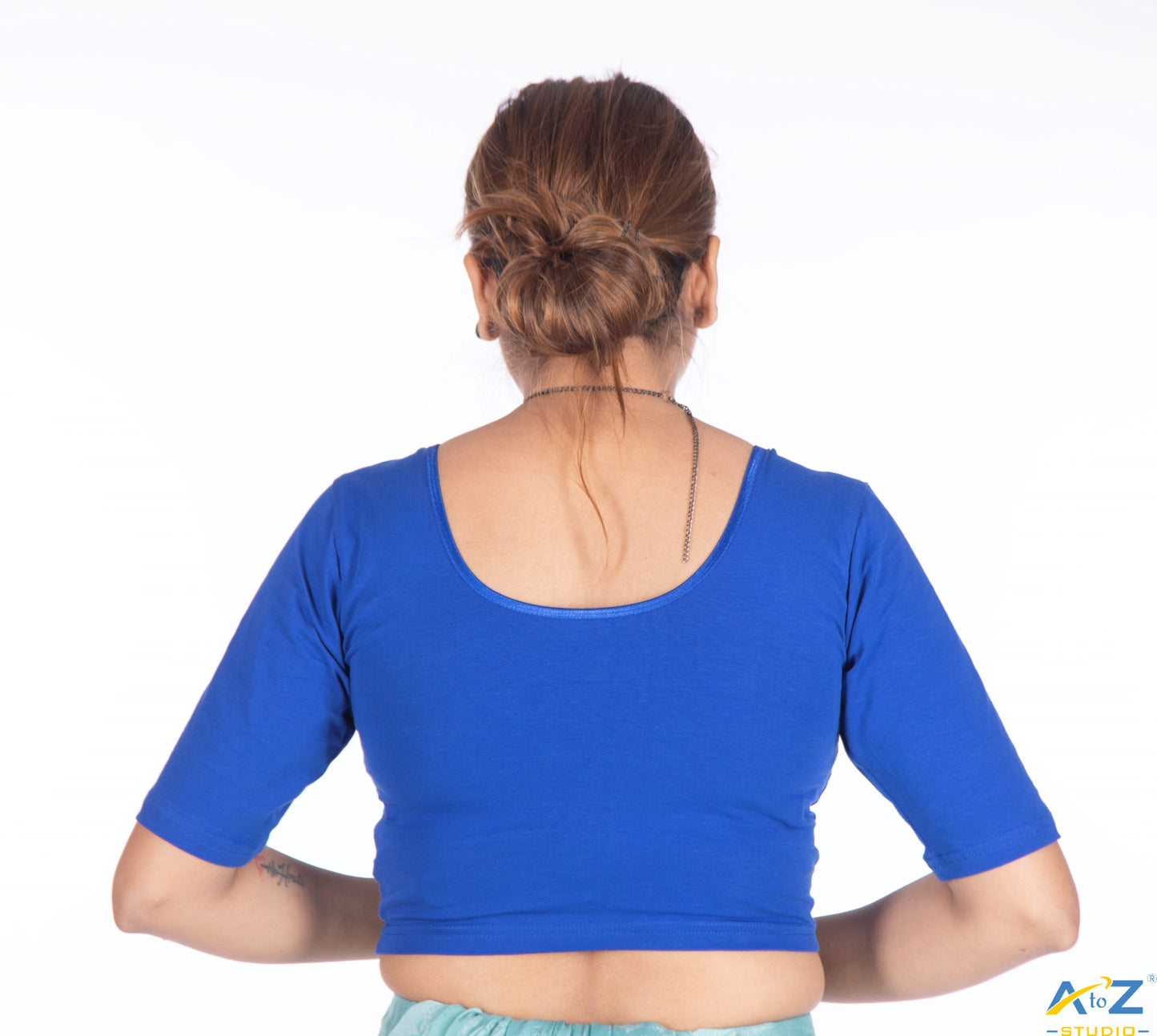 Royal Blue Cotton Lycra Blouse - Plain
