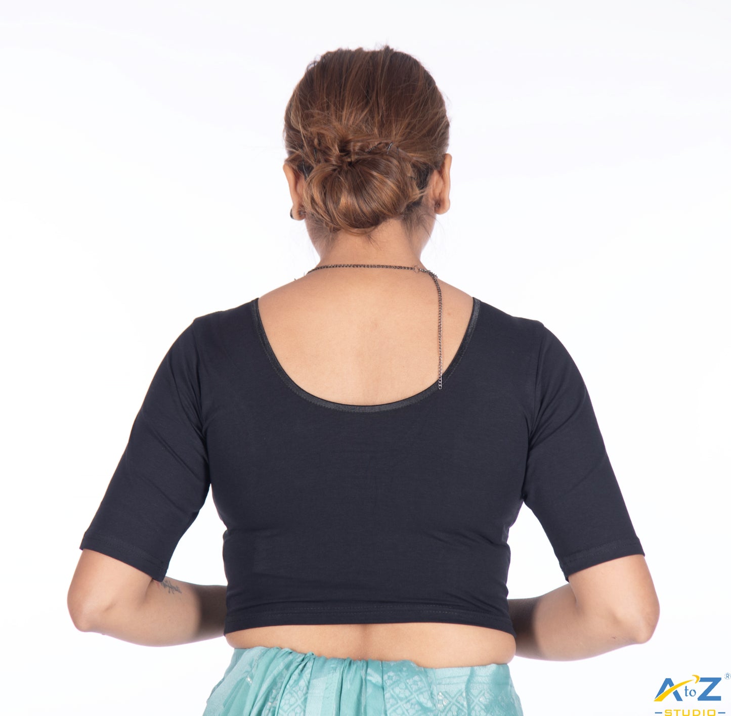 Black  Cotton Lycra Blouse - Plain