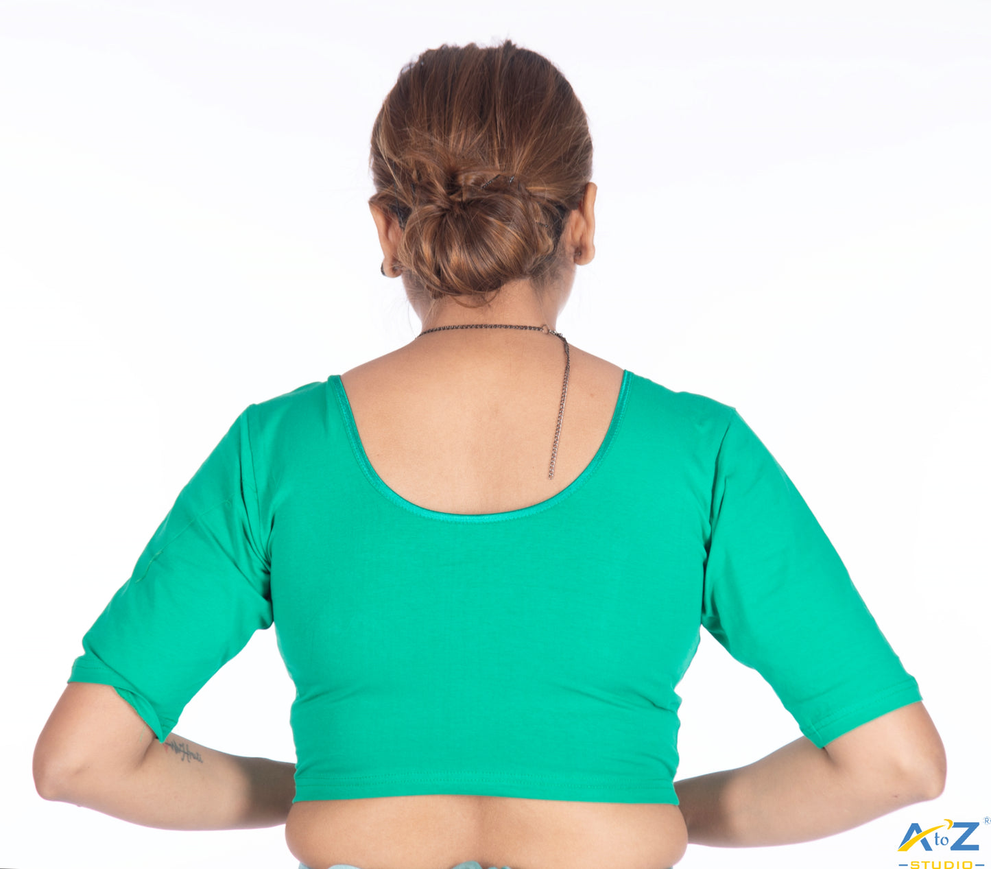 Peacock Green  Cotton Lycra Blouse - Plain